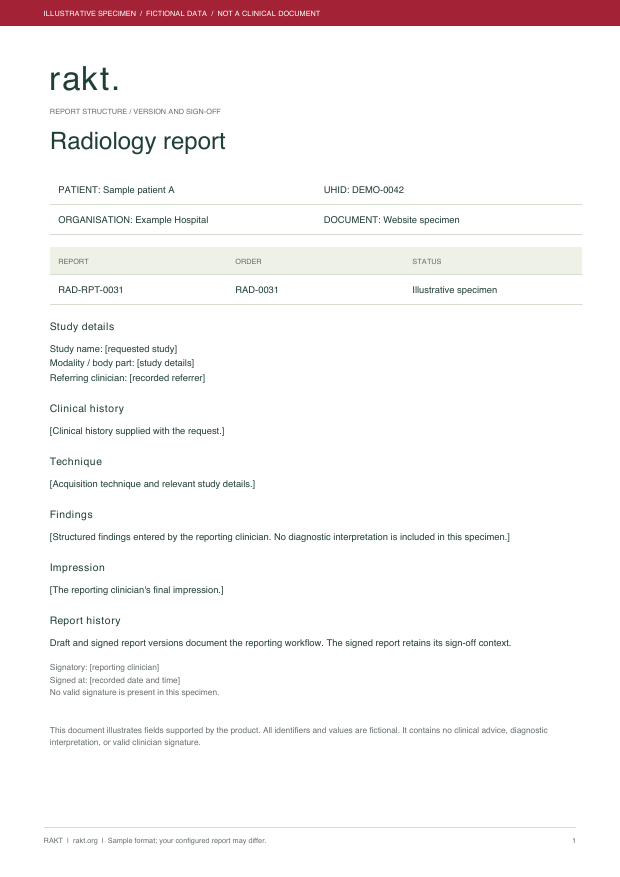 Preview of the fictional radiology report specimen